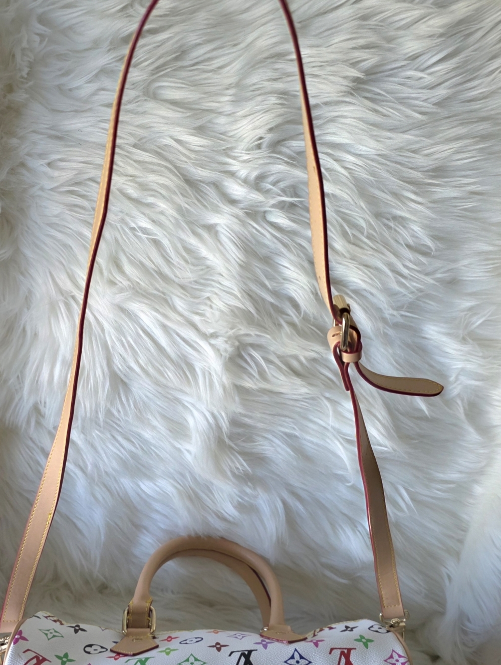 White Multicolor Monogram Crossbody Satchel - Picture 5 of 16